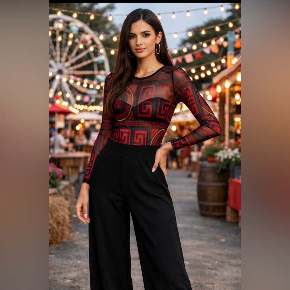 Bold Red & Black Jumpsuit Y2K– Modern, Slim & Trendy Size S